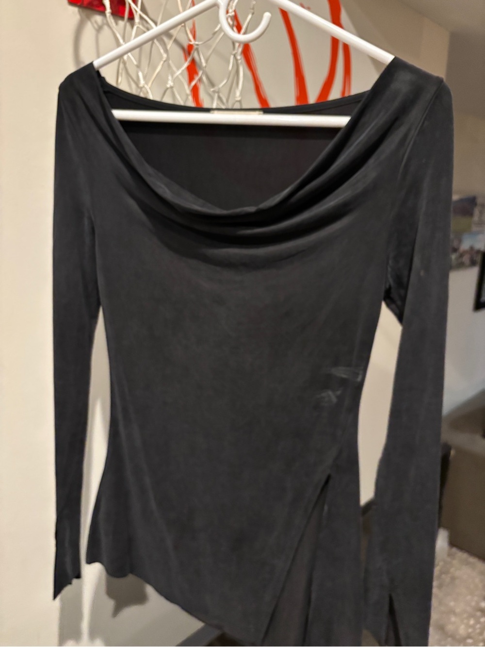 Paloma Wool Black Draped Cowl-Neck Long Sleeve Top